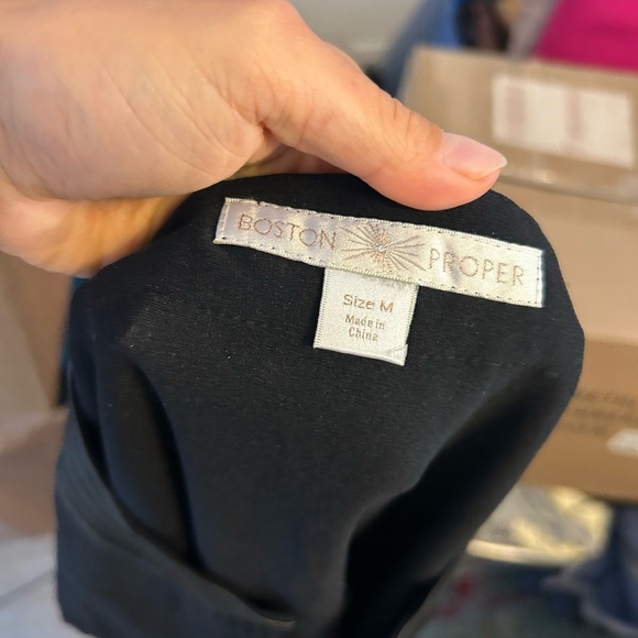 Boston Proper Black 3/4 Sleeve Faux Leather Trim Tunic Top - Picture 3 of 8